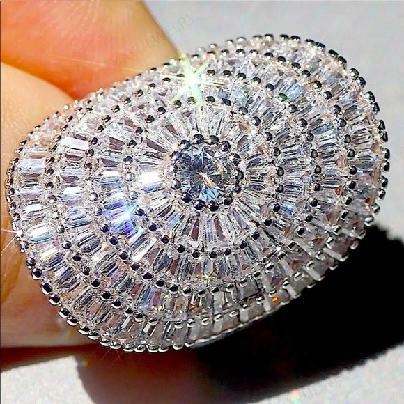Sterling Silver Multi Layer Zircon Baguette Statement Ring - Picture 1 of 6